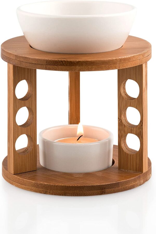 Modern-design-Aroma-burner-bamboo-wood-white-ceramic
