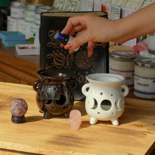 Cauldron-Oil Burner-Moon-Phases-White