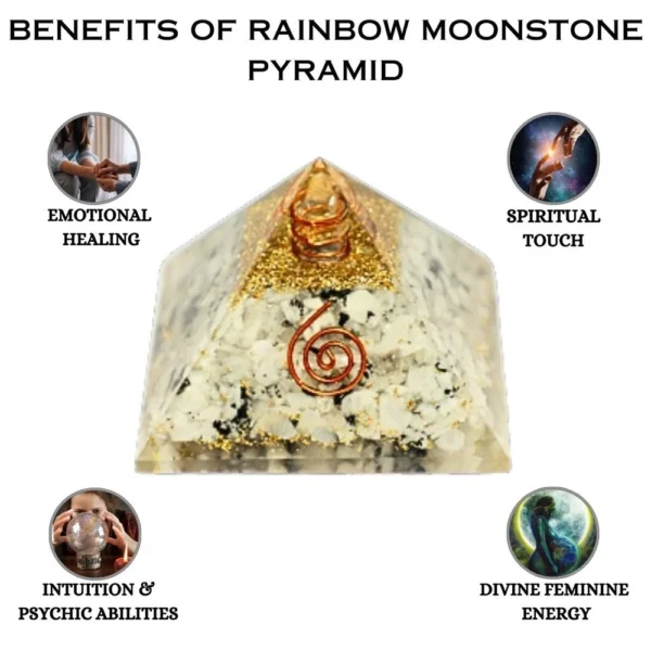 Orgonite pyramid moonstone with moon-symbol