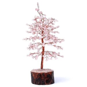 Gemstone-tree-natural-stones-rose-quartz-with-wooden-base-pink