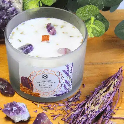 Green Tree Gemstone Candle Healing Lavender 256g