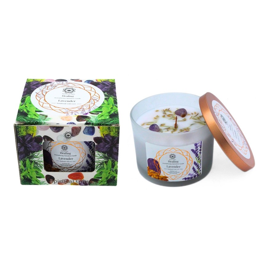 Green Tree Gemstone Candle Healing Lavender 256gr