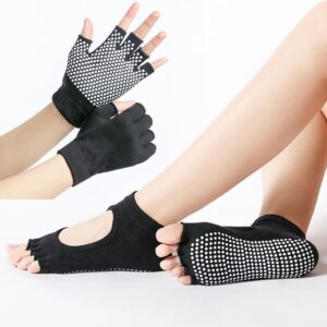 anti-Slip-Grip-yoga-socks-gloves-set-black-colour