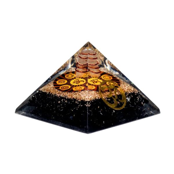 Orgonite chakra pyramid black tourmaline with ohm