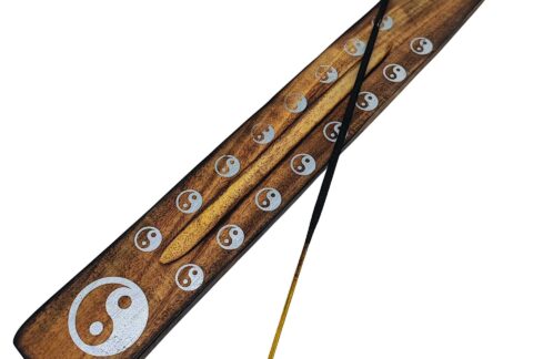 Incense-Burner--Stick-Holder--Carved-Mango-Wood--Yin-Yan