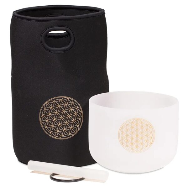 Crystal Singing Bowl F-tone Flower of Life + bag