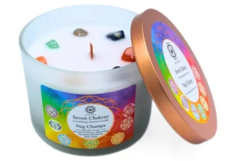 Green Tree Gemstone Candle Seven Chakras Nag Champa 256g
