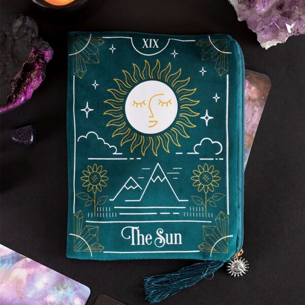 the-sun-tarot-zip-velvet-bag-green