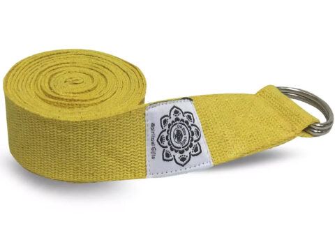 Yellow Cotton Yoga Belt With Wrapped D-Ring