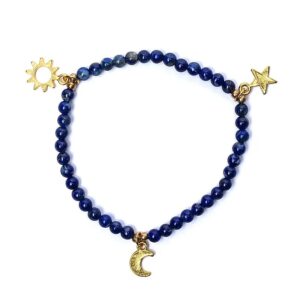 Bracelet-lapis-lazouli- elastic-with-star-moon-sun-charms-6mm