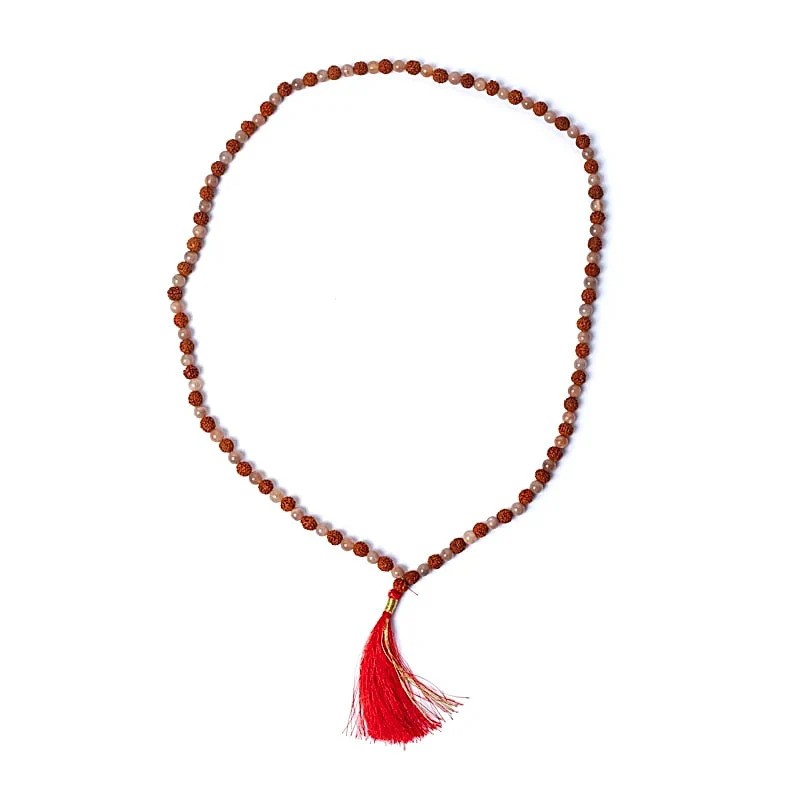 Mala-peach-moonstone-rudraksha-stones-AA-quality-in-mala-pouch-108-beads